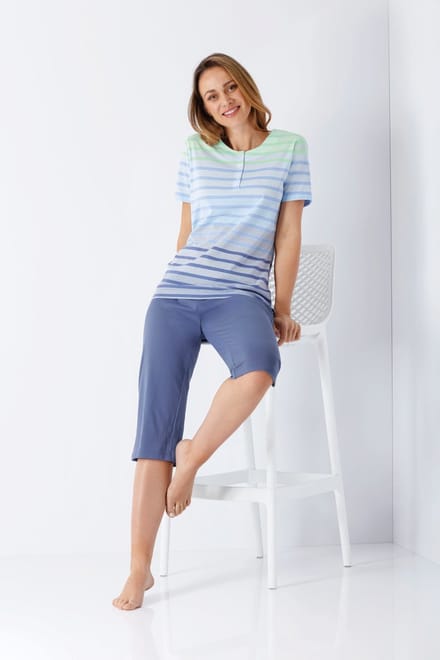 Blauw gestreepte dames pyjama Hajo - Blauw - Maat - 36/38