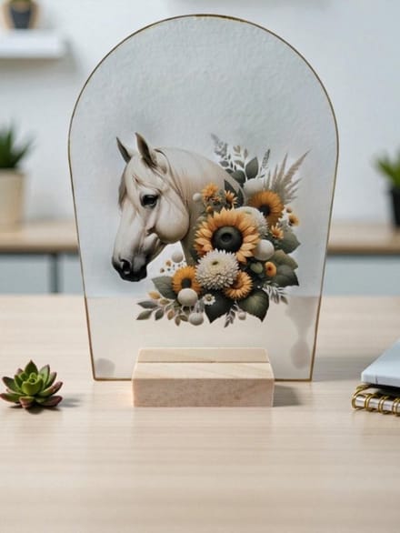 Decoratief Standaard Paard Wit - Met Houten Voet - 15x10 cm