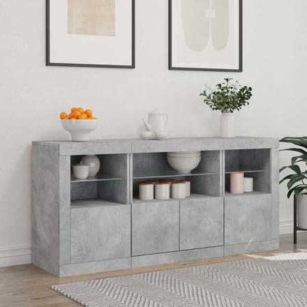 vidaXL - Dressoir - met - LED-verlichting - 142,5x37x67 - cm - betongrijs