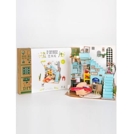 Robotime diy poppenhuis: joy's schiereiland huiskamer