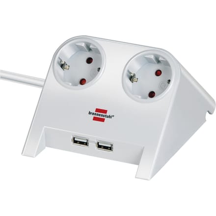 Desktop-Power USB-charger 2 USB-laadaansluiting 2100mA 2-voudig wit gepolijst 1,8m H05VV-F 3G1,5