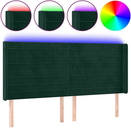 vidaXL - Hoofdbord - LED - 163x16x118/128 - cm - fluweel - donkergroen