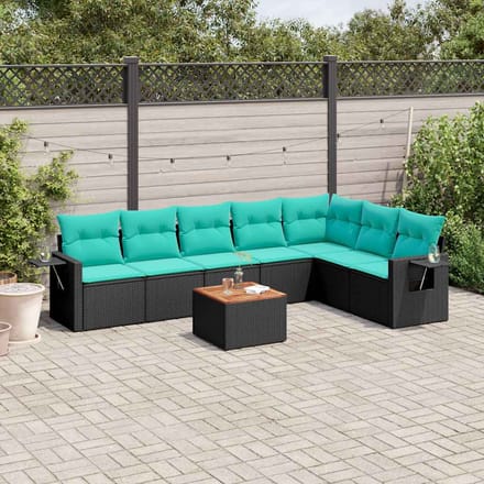 vidaXL - 8-delige - tuinbankset - met - kussens, - zwart - polyrotan