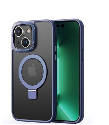 Cityhoesje - iPhone 15 Plus-14 Plus - Magnetic - Ring Holder Kickstand - Protective – Backcase - Blauw