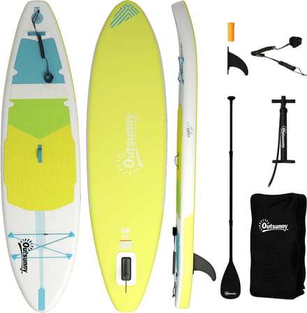 Sup Board - Surfplank - Opblaasbaar - Paddle Board - Antislipoppervlak - Vin - Verstelbare aluminiumlegering-peddel - luchtpomp - Lengte 320cm - Groen, geel