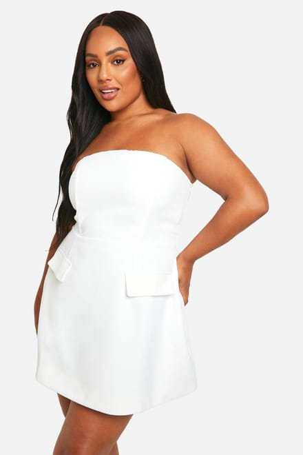 boohoo Dames Plus Gestructureerde Bandeau Mini Jurk | White | Maat: 16