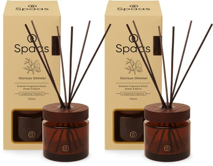 Spaas Reed diffuser - Set van 2 Geurstokjes - Amber en Mirre - 150ml - Refill concept - Glorious Glimmer
