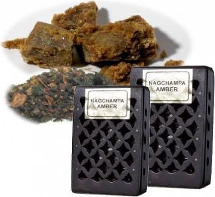 Wierookhars Nag Champa/Amber in houten doosje (per stuk)