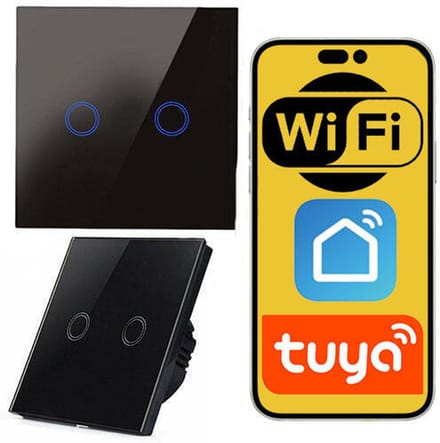 Slimme Dubbele WiFi Touch Schakelaar - Zwart Glas (2 Kanalen)