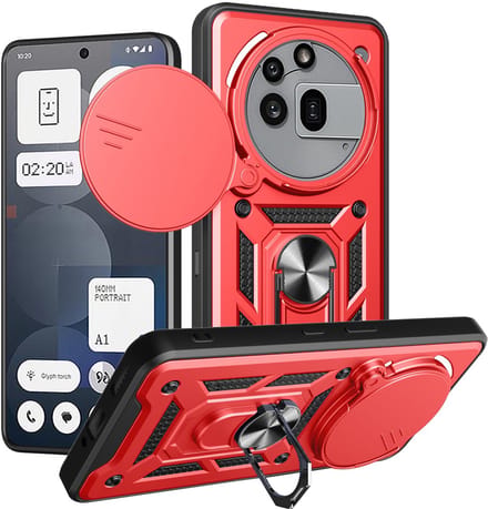 MobyDefend Hoesje - Geschikt voor Nothing Phone (3a) Pro - Pantsercase Met Draaibare Ring - Rood