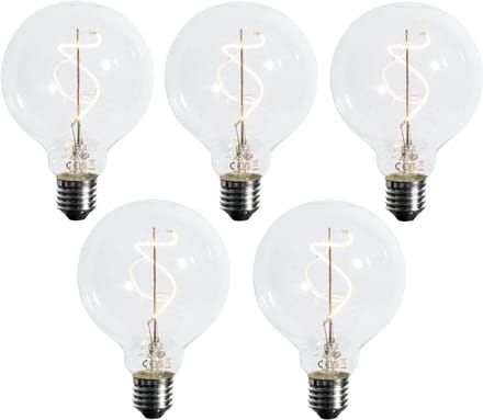 LUEDD Set van 5 E27 dimbare LED spiraal filament G95 4W 270 lm 2700K