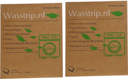 Wasstrips 6 Wasbeurten Groene Thee x2 Proefpakket – Wasmiddeldoekjes – Wasvellen – Wasdoekjes – Detergent Sheets – Laundry Strips