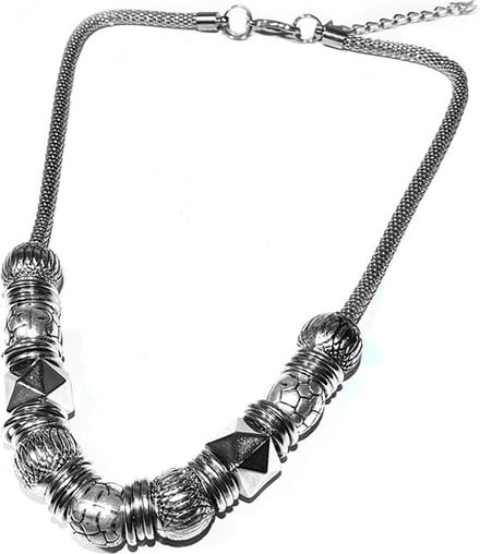 Korte Mesh Ketting met Zilveren Kralen