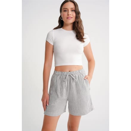 Hoge Taille Gestreepte Wijde Pantalonshorts