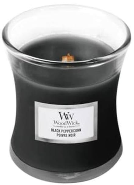 Mini Jar Geurkaars Zandloperglas met Houten Lont - Black Peppercorn