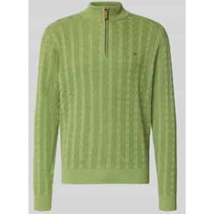 Fynch-Hatton Trui Troyer Zip Cable Knit Avocado / male