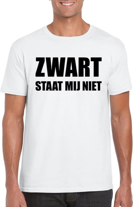 Zwart staat mij niet t-shirt wit heren S