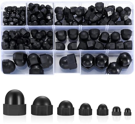 Complete Set van 165 Stuks Zwarte Nylon Hoedmoeren M3-M12, Hexagonaal, Coarse, Industrieel Gebruik