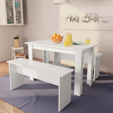 vidaXL - Eettafel - en - banken - 3 - st - bewerkt - hout - wit