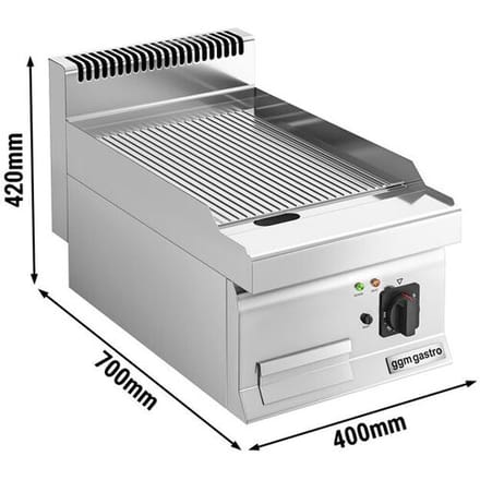 GGM Gastro Elektro Bratplatte - 4,05 kW - Gerillt Zilver