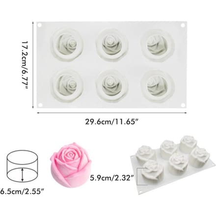 Moule à gâteau en Mousse de Rose à 6 cavités, fête de vacances, bricolage, savon pour les mains, moule de cuisson au chocolat blanc