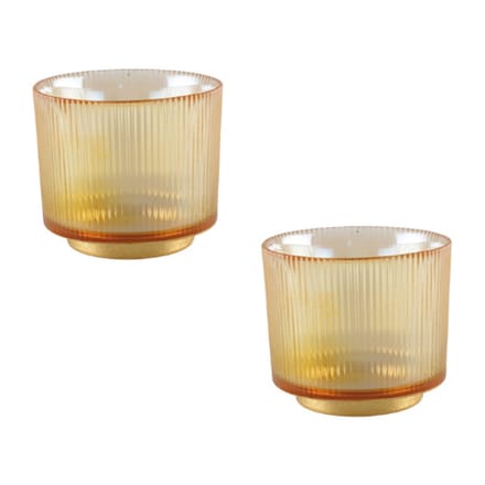 AULICA - Set Amber rib waxinelichtjeshouder - 10x10x10cm - Goud - Set 2 stuks