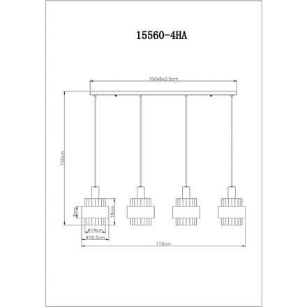 Globo Hanglamp Milley, lengte 110 cm, bronskleurig, 4-lamps.