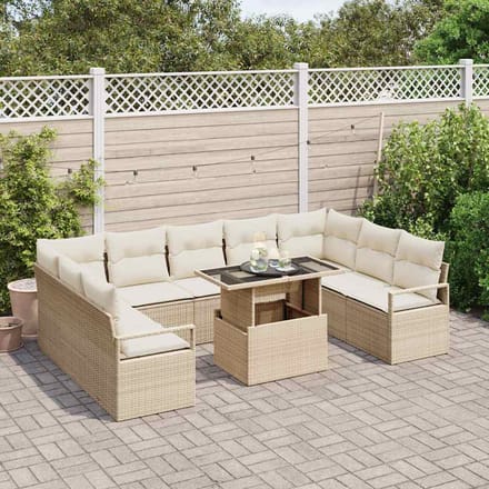 vidaXL - Tuinbank - Set - 10 - st - Beige - Poly - rattan