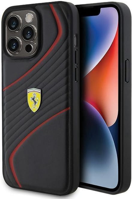 Ferrari Twist Metal Logo Back Case - Geschikt voor Apple iPhone 15 Pro Max (6.7") - Zwart
