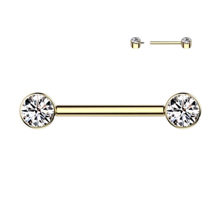 Piercing titanium platte bal ingelegde steen 1.6x14 - goud - LMPiercings