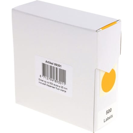 Etiket Rillprint 25mm op rol fluor oranje 500 stuks