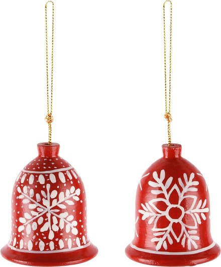 Dekoratief | Hanger klokje m/ster/bloem, rood/wit, karton, 5x5x7cm, set van 2 stuks | A248196