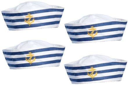 Boland Matrozen hoedje - 4x - wit - polyester - carnaval outfit - matrozen/maritiem thema - volwassenen