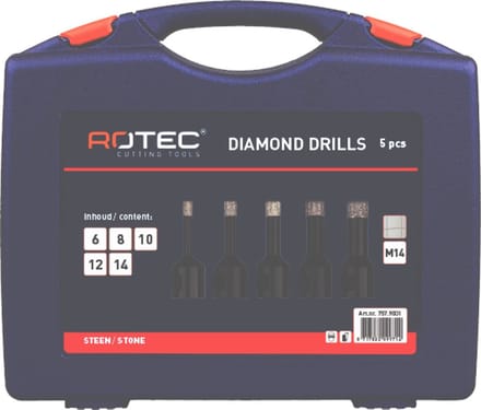 Rotec 5 delige Diamanttegelborenset m14 6/8/10/12/14 mm