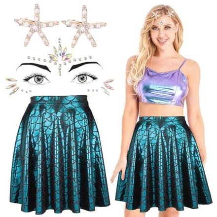 Dames Zeemeerminnenkostuum met Visschubbenrok en Haaraccessoires voor Carnaval