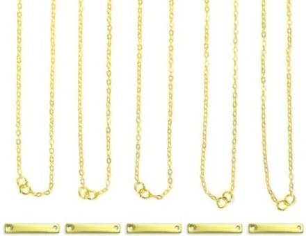 Halskettingset | kleine rechthoek | goudkleurig | 5 stuks
