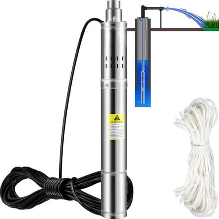 VEVOR 3-inch dieptebronpomp, 550 W, dompelpomp, 108 m opvoerhoogte voor zoetwatervoorziening, irrigatie en drainage, debiet 35 l/min, zandbestendigheid minder dan 5%, 2850 tpm, IP68 beschermingsklasse