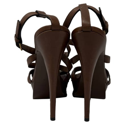 Saint Laurent Tribute Platform Sandalen in Bruin Leer