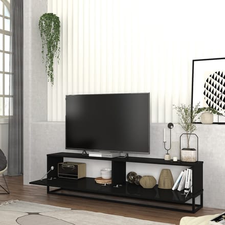 Tv-meubel Nolven lang frame 180x32x47 cm zwart [en.casa]