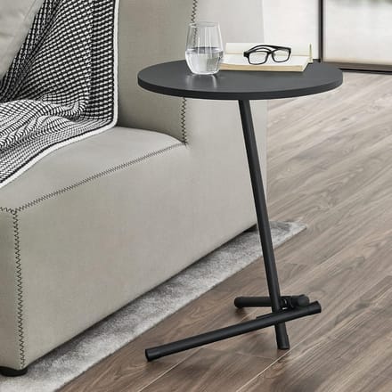 Ronde bijzettafel zwart metaal en MDF 55 cm hoog