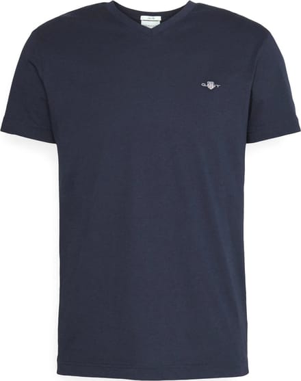 Gant T-Shirt Fine Shield Embroidery Uni V-Neck Avond Blauw / male