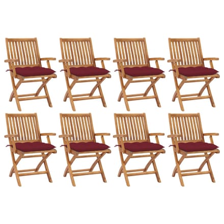 vidaXL - Opklapbare - stoelen - met - kussens, - 8 - stuks, - massief - teakhout