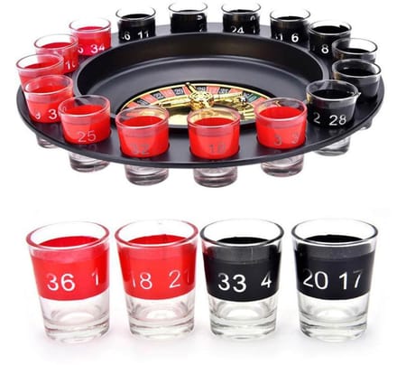 Drankspel Roulette met 16 Shotglaasjes – Feestspel -Diameter 30 cm -Gezellige Avonden