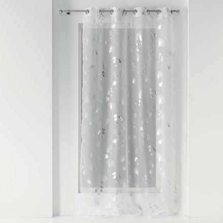Glasgordijn 140 cm x 240 cm Silver Flowers White