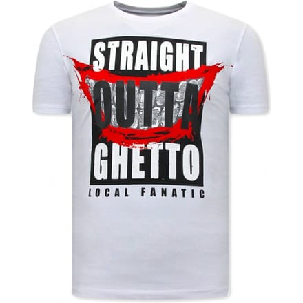 Stoere Mannen T shirts - Straight Outta Ghetto - Wit