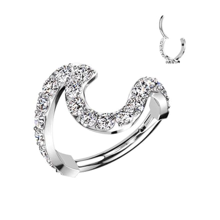Piercing PVD swish wave gemmed clicker 1.2x8 - zilver - LMPiercings