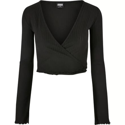 Urban Classics - Cropped Rib Wrapped Longsleeve top - L - Zwart