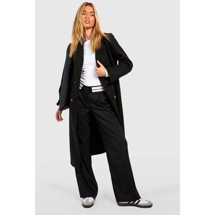 boohoo Dames Dubbelrijige longline jas | Black | Maat: 8