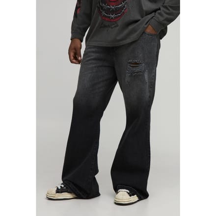 Plus Gescheurde Laaghangende Zoom Stijve Uitlopende Jeans | Washed Black | Size 42