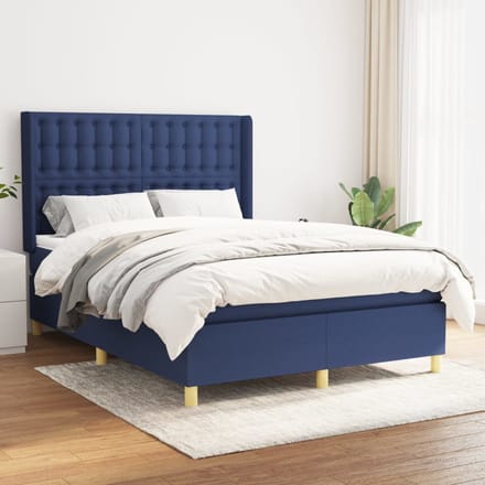vidaXL - Boxspring - met - matras - stof - blauw - 140x200 - cm